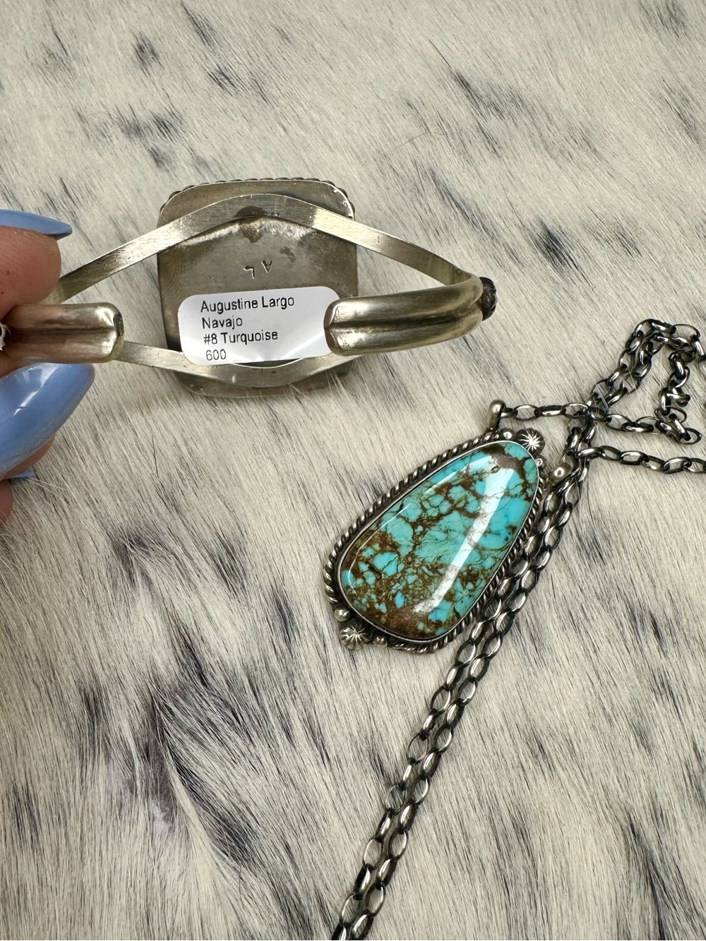 Mine 8 Turquoise Stone Silver Cuff Bracelet and HUGE stone Necklace Set Native